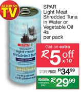 Spar Light Meat Shredded Tuna In Water Or Vegetable Oil-4s Per Pack
