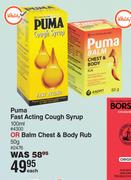 Puma Fast Acting Cough Syrup 100ml Or Balm Chest & Body Rub 50g-Each
