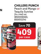 Chillers Punch Peach & Mango Or Tequila Sunrise-24 x 440ml Per Case