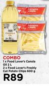 1 x Food Lover's Canola Oil 2L, 2 x Food Lover's Freshly Cut Potato Chips 600g-Combo