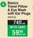 Basics Travel Pillow & Eye Mask With Ear Plugs-Per Set