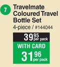 Travel Mate Coloured Travel Bottle Set 4 Piece-Per Pack