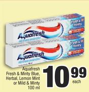 Aquafresh Fresh & Minty Blue, Herbal, Lemon Mint Or Mild & Minty-100g Each