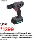 Power Plus Cordless Compact Drill/Screwdriver Kit 18V 1.5 Mah 81480621