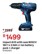 Bosch Impact Drill With Case 18V 1 x 2.0Ah Li-Ion Battery Pack + Charger 81462463