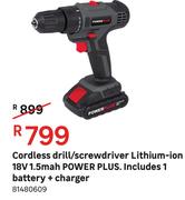 Power Plus Cordless Drill/Screwdriver Lithium-Ion 18V 1.5 Mah Includes 1 Battery + Charger 81480609