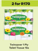 Twinsaver 1 Ply Toilet Tissue-For 2 x 15s