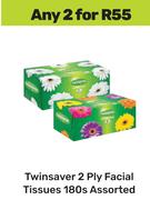 Twinsaver 2 Ply Facial Tissues Assorted-For 2 x 180s