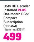 Dstv HD Decoder Installed Plus One Month Dstv Compact Subscription DSD4141