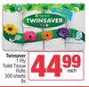 Twinsaver 1 Ply Toilet Tissue Rolls 500 Sheets-8s