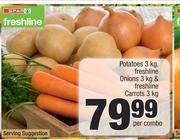 Spar Freshline Potatoes 3Kg, Freshline Onions 3Kg & Freshline Carrots 3kg-Per Combo