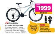 Raleigh 26" Ascent Mountain Bike + Raleigh 750ml Cycling Water Bottle & Raleigh Nylon Bottle Cage-Ea