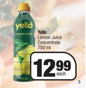 Yello Lemon Juice Concentrate-750ml Each