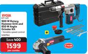 Ryobi 900W Rotary Hammer Drill And 850W Angle Grinder Kit Kit-431 458764-Per Combo