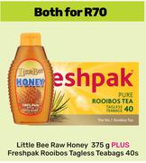 Little Bee Raw Honey 375g Plus Freshpak Rooibos Tagless Teabags 40s-Both For