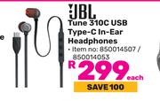 JBL Tune 310C USB Type-C In-Ear Headphones-Each