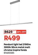 Inspire Fonda Pendant Light LED 2190lm 3000K 90cm Metal Matt Chrome 81485585