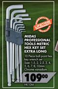 Midas Professional Tools Metric Hex Key Set Extra Long HK10M