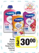 Purity Fruit Or Vegetable Puree Pouch Assorted-For 3 x 110ml