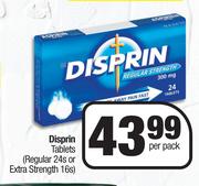 Disprin Tablets Regular 24s Or Extra Strength 16s-Per Pack
