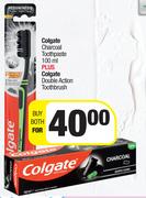 Colgate Charcoal Toothpaste 100ml Plus Colgate Double Action Toothbrush-Both For