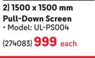 Ultra Link 1500 x 1500mm Pull Down Screen UL-PS004