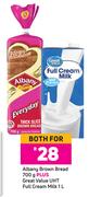 Albany Brown Bread 700g Plus Great Value UHT Full Cream Milk 1L-Both For