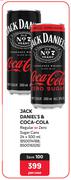 Jack Daniel's & Coca Cola Regular Or Zero Sugar Cans-24 x 300ml Per Case