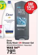 Dove Body Wash Or Shower Gel Assorted-400ml/450ml/500ml Each