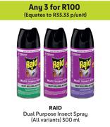 Raid Dual Purpose Insect Spray( All Variants)-For Any 3 x 300ml
