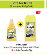 Sunlight Auto Dishwashing Rinse Aid 200ml Plus Auto Powder 1kg-For Both