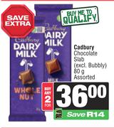Cadbury Chocolate Slab (Excl Bubbly) Assorted-For Any 2 x 80g