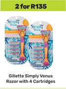 Gillette Simply Venus Razor With 4 Cartridges-For 2