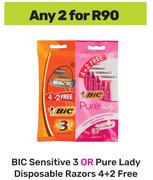 Bic Sensitive 3 Or Pure Lady Disposable Razors 4+2 Free-For Any 2
