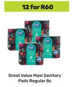 Great Value Maxi Sanitary Pads Regular-For 12 x 8s