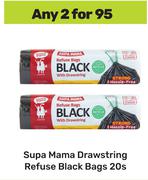 Supa Mama Drawstring Refuse Black Bags-For Any 2 x 20s