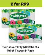 Twinsaver 1Ply 500 Sheets Toilet Tissue 8 Pack-For 2