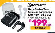Amplify Note Series True Wireless Earphones AM-1111-WT/BL-Each