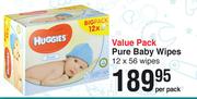 Huggies Value Pack Pure Baby Wipes 12 x 56 Wipes-Per pack