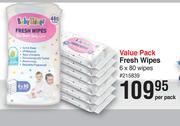 Baby Things Value Pack Fresh Wipes 6 x 80 Wipes-Per Pack
