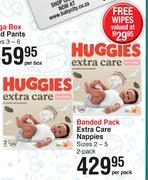 Huggies Banded Pack Extra Care Nappies 2 Pack Sizes 2-5-Per Pack