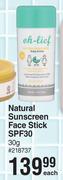 Oh-Lief Natural Sunscreen Face Stick SPF30-30g Each