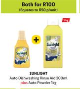 Sunlight Auto Dishwashing Rinse Aid 200ml Plus Auto Powder 1kg-For Both