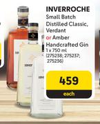 Inverroche Small Batch Distilled Classic Verdant Or Amber Hand Crafted Gin-750ml Each