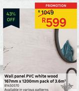 Wall panel PVC White Wood 167mm x 1200mm 