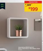 Spaceo Set Of 3 Cube Shelves-20cm x 10cm/24cm x 10cm/28cm x 10cm