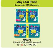 Always Ultra Duo's Pads (All Variants)-For Any 3 x 16's Or 20's