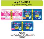 Always Maxi Pads Duo's-For Any 3 x 12's, 18's Or 20's