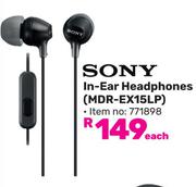 Sony In Ear Headphones MDR-EX15LP-Each