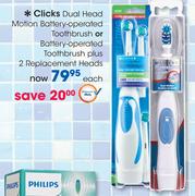 Clicks Dual Head Motion Battery Operated Toothbrush Or Battery Operated Toothbrush-Each 